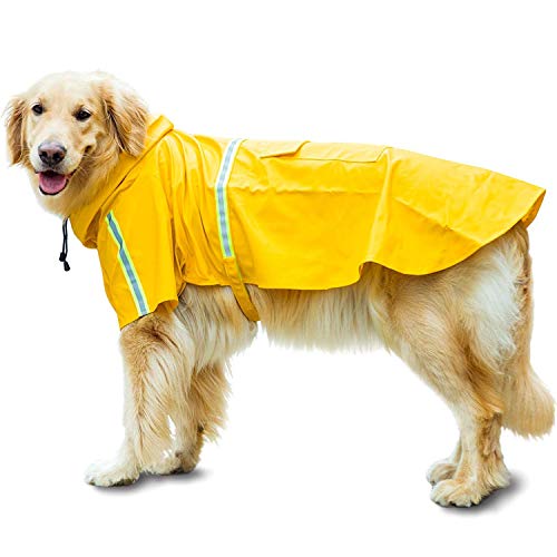 Ulalaza Großer Hundeponcho mit Kapuze Reflektierende Regenjacke Freizeit Wasserdicht Leichter Hundemantel Heimtierbedarf von Ulalaza