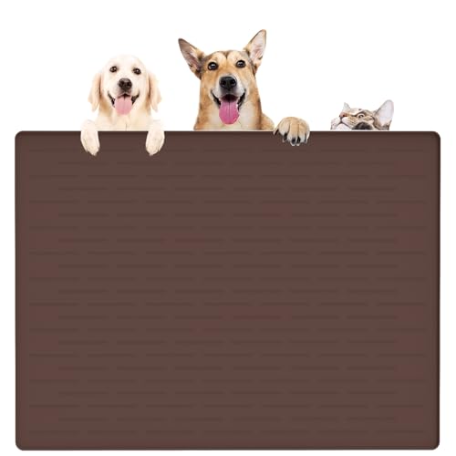 100,1 x 74,9 cm große Haustierfuttermatte, Silikon-Hundematten für Futter und Wasser, rutschfeste Futtermatten für Böden, Hunde und Katzen, mit erhöhten Kanten, Dunkelbraun von Ultibe