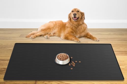121,9 x 81,3 cm große Haustierfuttermatte, Silikon-Hundematten für Futter und Wasser, rutschfeste Futtermatten für Böden, Hunde und Katzen, mit erhöhten Kanten, Schwarz 121,9 x 81,3 cm große Haustierfuttermatte, Silikon-Hundematten für Futter und Wasser, rutschfeste Futtermatten für Böden, Hunde und Katzen, mit erhöhten Kanten, Schwarz von Ultibe