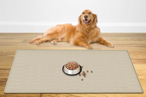121,9 x 81,3 cm große Haustierfuttermatte, Silikon-Hundematten für Futter und Wasser, rutschfeste Futternapfmatte für Böden, Hunde und Katzen, Beige von Ultibe