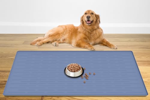 121,9 x 81,3 cm große Haustierfuttermatte, Silikon-Hundematten für Futter und Wasser, rutschfeste Futternapfmatte für Böden, Hunde und Katzen, mit erhöhten Kanten, Seeblau von Ultibe