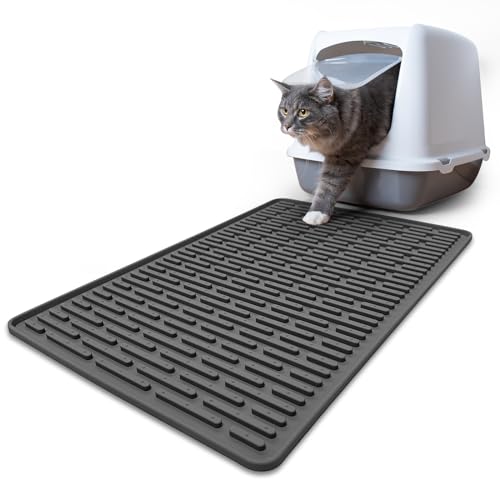 Katzentoilettenmatte, 61 x 38,1 cm, wasserdichte Matte für die Katzentoilette, hält den Boden sauber, leicht zu reinigen, rutschfeste Katzenstreu-Matten für Boden, Dunkelgrau von Ultibe