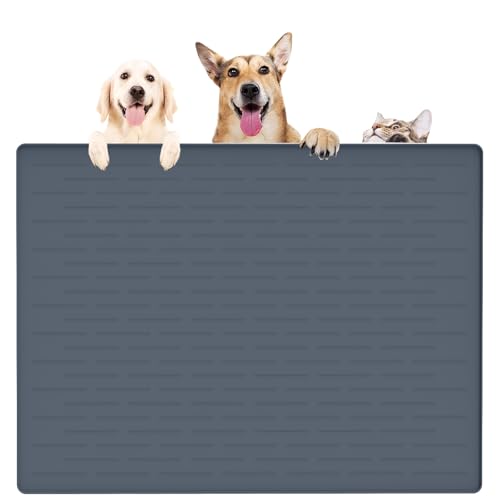 Silikon-Haustierfutter-Matten – größte Futtermatte für Hunde, 100,1 x 74,9 cm, wasserdicht, Graublau Silikon-Haustierfutter-Matten – größte Futtermatte für Hunde, 100,1 x 74,9 cm, wasserdicht, Graublau von Ultibe