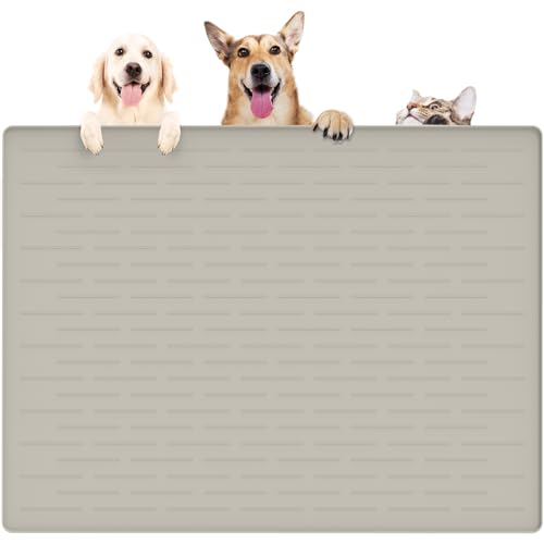 Silikon-Haustierfuttermatten, rutschfeste Futtermatte für Hunde, 100,1 x 74,9 cm, Wassermatten, Hundefuttermatten für Böden, wasserdicht, Beige von Ultibe