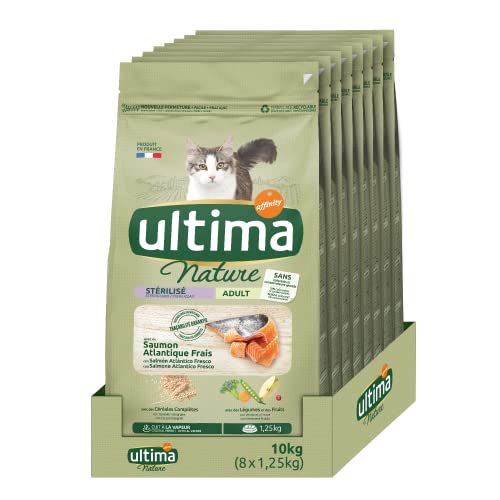 Ultima Nature Trockenfutter für ausgewachsene Katzen, sterilisiert, Lachs: 8 x 1,25 kg – insgesamt: 10 kg von Ultima Nature