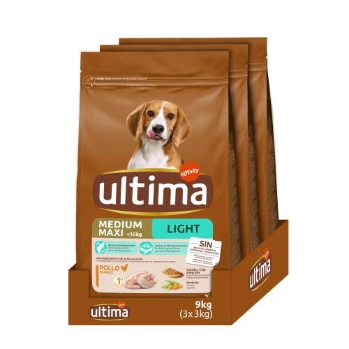 Ultima Hundefutter Medium-Maxi für Erwachsene, Light mit Huhn, 3 x 3 kg, insgesamt 9 kg von Ultima