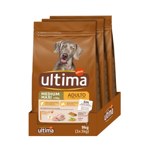 Ultima Medium-Maxi Adult Huhn, Trockenfutter für Hunde, 3 x 3 kg, Gesamt 9 kg von Ultima
