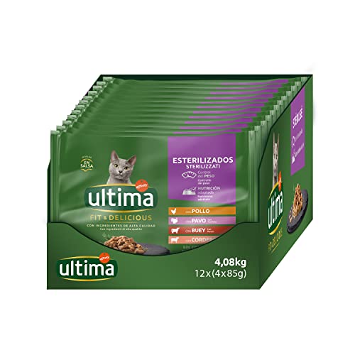 Ultima Nassfutter für Katzen mit Fleischsorten - 4 x 85 g x 12 (4,08 kg) - 4080 g von Ultima