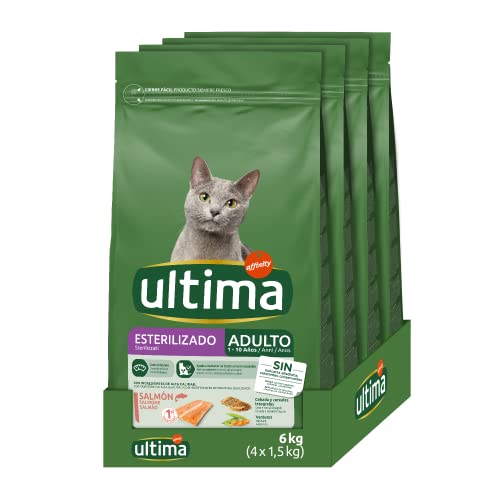 Ultima Sterilisiert Erwachsene Lachs, Trockenfutter für Katzen, 4 x 1,5 kg, insgesamt 6 kg von Ultima