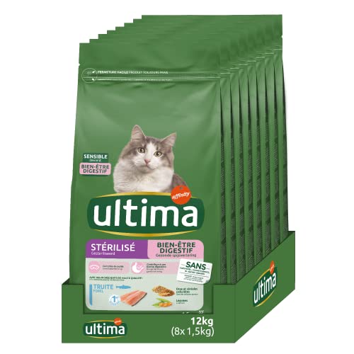 Ultima Trockenfutter für Katzen, sterilisiert, empfindlich, mit Forelle, 8 x 1,5 kg von Ultima