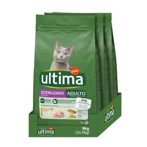 Ultima Sterilisiertes Adult Huhn, Trockenfutter für Katzen, 3 x 3 kg, insgesamt 9 kg von Ultima
