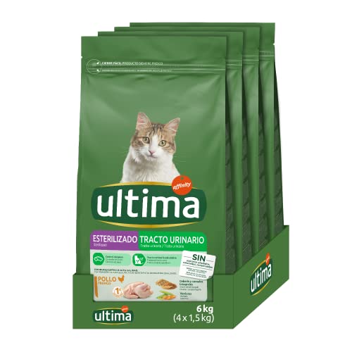 Ultima Sterilisiertes Katzenfutter zur Vorbeugung von Problemen mit dem Harnweg, mit Huhn, 4 x 1,5 kg, insgesamt 6 kg von Ultima