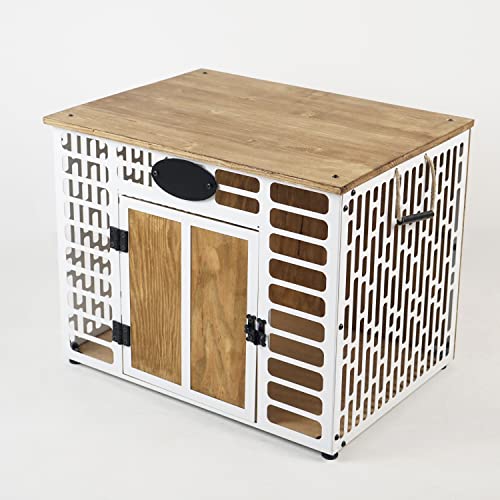 Hundekäfig-Möbel aus Metall und Holz, moderner Beistelltisch, für den Innenbereich, Holz auf Metallkonstruktion, Kiste (klein 62 x 49 x 45 cm, Weiß) von Ultimate Premium Products