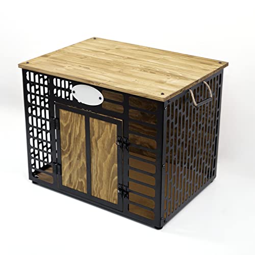 Hundekäfig-Möbel aus Metall und Holz, moderner Beistelltisch für den Innenbereich, Hunde- und Katzenhütte (groß 44,09 B x 35,03 H x 32,67 T, weiß) von Ultimate Premium Products