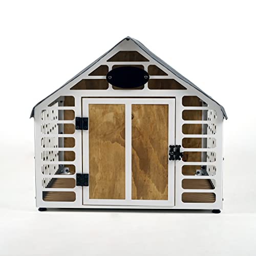Hundekäfig-Möbel für den Innenbereich, moderne Hundehütte aus Holz auf Metallkonstruktionskiste, Haustierhaus, klein, mittel und groß (groß 44,09 W × 34,25 H × 32,67 T, weiß) von Ultimate Premium Products
