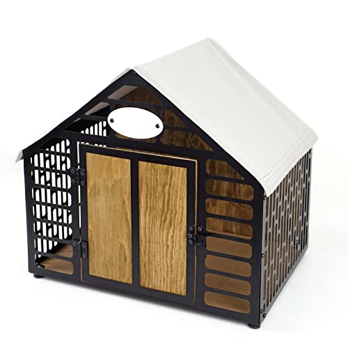 Hundekäfig-Möbel für den Innenbereich, moderne Hundehütte aus Holz auf Metallkonstruktionskiste, Haustierhaus, klein, mittel und groß (mittel 35,43 W × 28,34 H × 26,77 D, braun) von Ultimate Premium Products