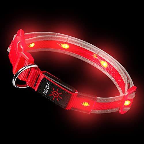 Hundehalsband, Sehr Leuchtend, Groß, Rotes LED-Hundehalsband, Wiederaufladbar über USB, bis zu 10 Stunden Nutzung pro Ladung, 3 Einstellungen, Super Hell, Wasserdicht, für Gute Sichtbarkeit von UltraByEasyPeasyStore