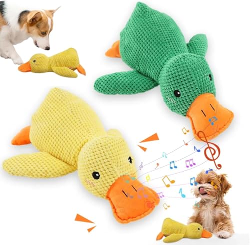 Umikk Quack-Quack Duck Hundespielzeug,Gelb Anti Stress Ente für Hunde, Süße Spielzeugente Plüsch Antistressente für Hunde, Plüsch-Kauspielzeug Klingendes Plüsch-Hundespielzeug (Gelb + Grün (2 Stück)) von Umikk