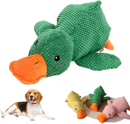 Umikk Quack-Quack Duck Hundespielzeug,Gelb Anti Stress Ente für Hunde, Süße Spielzeugente Plüsch Antistressente für Hunde, Plüsch-Kauspielzeug Klingendes Plüsch-Hundespielzeug (Grün (1 Stück)) von Umikk