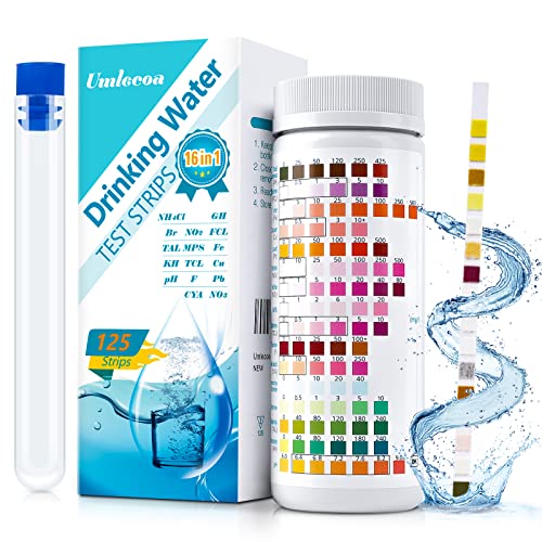 Umlecoa 16 in 1 Premium Wassertest-Kit - 125 Teststreifen für Wasserqualität für Brunnen und Wasserhahn Testkit - Prüfung auf pH-Wert, Härte, Chlor, Blei, Eisen, Kupfer, Nitrat, Nitrit usw von Umlecoa