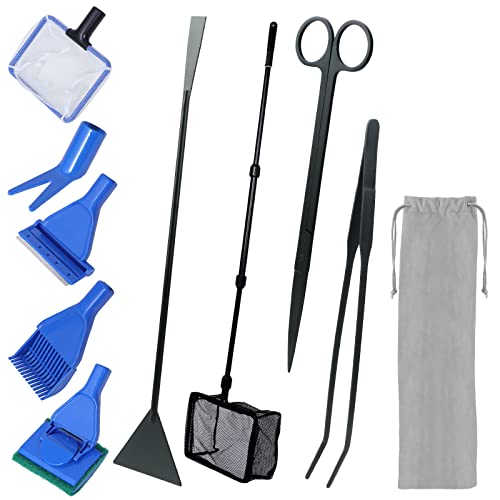 Moendergo 9-in-1 Aquarium-Reinigungswerkzeug-Set, Fischnetz, Kiesrechen, Pflanzengabel, Schaber, Schwamm und Edelstahl-Aquarium-Werkzeug-Set, Aquarium-Reiniger, Aquascape Wasserpinzette, Schaber-Set Moendergo 9-in-1 Aquarium-Reinigungswerkzeug-Set, Fischnetz, Kiesrechen, Pflanzengabel, Schaber, Schwamm und Edelstahl-Aquarium-Werkzeug-Set, Aquarium-Reiniger, Aquascape Wasserpinzette, Schaber-Set von Moendergo