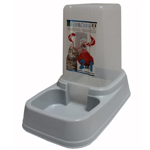 Futternapf Wassernapf Wasserspender Futterautomat Hunde Katzen 2 in 1 Napf bunt, Farbe:Grau von Unbekannt