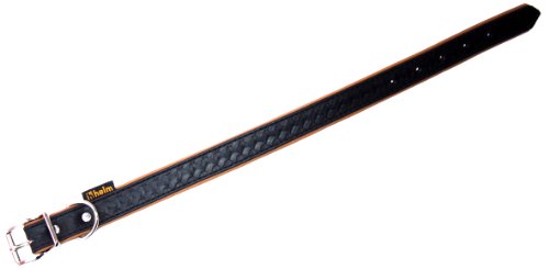 Heim 3768308 Lederhalsband "Tredi" mit modernen aufgeprägten Narben, 20 mm breit, 30 cm lang, schwarz mit cognac-farbener Unterfütterung von Unbekannt
