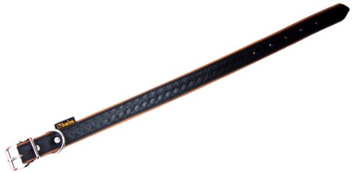 Heim 3768608 Lederhalsband "Tredi" mit modernen aufgeprägten Narben, 30 mm breit, 60 cm lang, schwarz mit cognac-farbener Unterfütterung von Heim