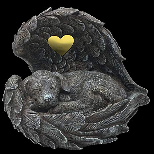 Hunde Urne grau als Hunde-Engelfigur im Flügel, Tierurne von Ace Canine