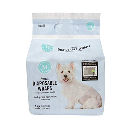 Martha Stewart for Pets Einweg-Wickel für männliche Hunde, Größe S, Taille 30,5-48,3 cm, auslaufsichere und saugfähige Hundewickel für kleine Hunde, 12 Stück, insgesamt 144 Stück von Martha Stewart for Pets