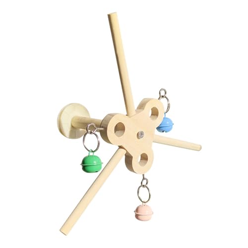 UncleS Papageien Entertainment Windmühlen-Spielzeug aus Holz, rotierend, bunte Glocken, sicheres Kaumaterial für Käfiganreicherung, rotierendes Papageienspielzeug aus Holz von UncleS
