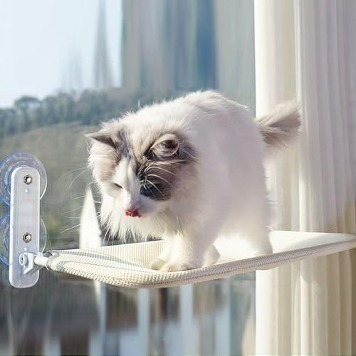 Undres Katzen Fensterliege, Katzenhängematte, Katzenliege Fenster, Katzenbett, mit starkem Saugnapf, klappbar, 45×30 cm, atmungsaktives Material, hält bis zu 20 kg, für die meisten Katzen geeignet. von Undres