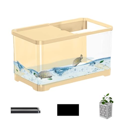 Fish Tank Starter Kit, Decorative Small Aquarium, Saltwater Aquarium Kit, Creative Fish Aquarium, Aquarium with Basket for Jellyfish, Guppy, Shrimp, Fish (Black, White, Yellow) von Ungtyb