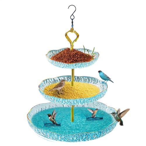Hangable Bird Bath Bowl, 3-Tier Garden Outdoor Tray, S-Shaped Hook Wildlife Feeder Plate for Food and Water, Decorative Birdbath for Patio, Garden, Backyard, 9.45x17.72 Inches von Ungtyb