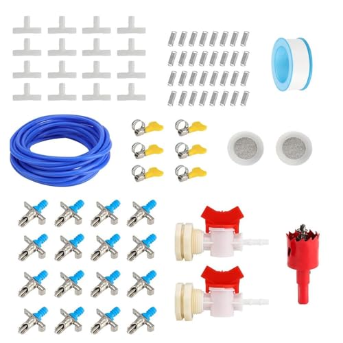 Ungtyb Bunny Bewässerungssystem Set,16-teiliges Nippeltränkerset mit 10 Meter Schlauch - Auslaufsichere Tränke Für Käfig Geflügel Kleintiere Hamster Frettchen von Ungtyb