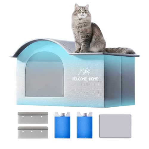 Ungtyb Cooling Outdoor Pet House, Foldable Aluminum Foil Cat Shelter with Ice Pack, Portable Shade Tent Spacious Cool Cave for Apartment, Car, Travel, Balcony, Camping, Backyard, Patio, Pets Use von Ungtyb