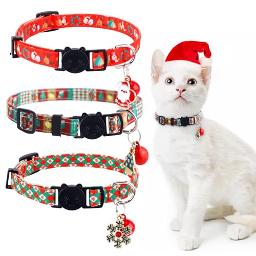 3 Stück Weihnachts-Katzenhalsbänder – Katzenhalsband mit Glöckchen, verstellbar, niedliches Kostüm-Zubehör, Sicherheitsschnalle, 17,8–30,5 cm, für kleine Haustiere, Kätzchen, Welpen, Hasen, Jungen, 3 Stück Weihnachts-Katzenhalsbänder – Katzenhalsband mit Glöckchen, verstellbar, niedliches Kostüm-Zubehör, Sicherheitsschnalle, 17,8–30,5 cm, für kleine Haustiere, Kätzchen, Welpen, Hasen, Jungen, von Uni PNR