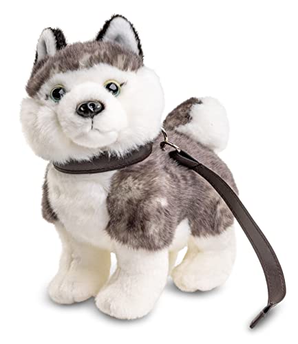 Uni-Toys - Husky Welpe grau, stehend (mit Leine) - 21 cm (Länge) - Plüsch-Hund - Plüschtier, Kuscheltier von Uni-Toys