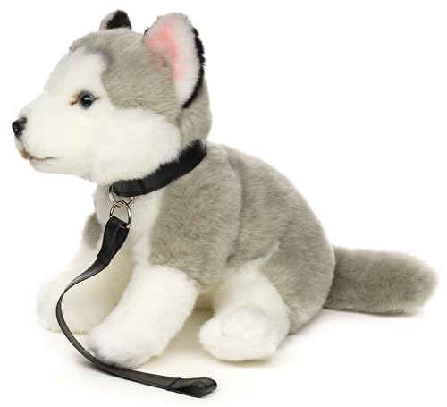 Uni-Toys - Husky grau, sitzend (mit Leine) - 24 cm (Höhe) - Plüsch-Hund - Plüschtier, Kuscheltier von Uni-Toys