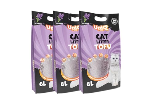 UNIQ PETS Tofu Katzenstreu Natürlich Lavendel 7,5kg 18L I Bio Katzenstreu klumpend Staubfrei I Naturreines tofu Cat Litter Geruchsneutralisierend I Klumpstreu Ohne Staub von UniQ PETS