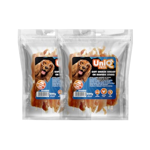 UNIQ Pets Hundeleckerli Hähnchenbrustfilet auf Rinderhaut 2x500g I Hundesnack weizenfrei für große Hunde – Kausnack Hund Kaustangen I Leckerlies UNIQ Pets Hundeleckerli Hähnchenbrustfilet auf Rinderhaut 2x500g I Hundesnack weizenfrei für große Hunde – Kausnack Hund Kaustangen I Leckerlies von UniQ PETS