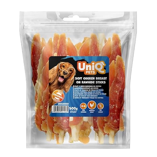 UNIQ Pets Hundeleckerli Hähnchenbrustfilet auf Rinderhaut 500g I Hundesnack weizenfrei für große Hunde – Kausnack Hund Kaustangen I Leckerlies UNIQ Pets Hundeleckerli Hähnchenbrustfilet auf Rinderhaut 500g I Hundesnack weizenfrei für große Hunde – Kausnack Hund Kaustangen I Leckerlies von UniQ PETS