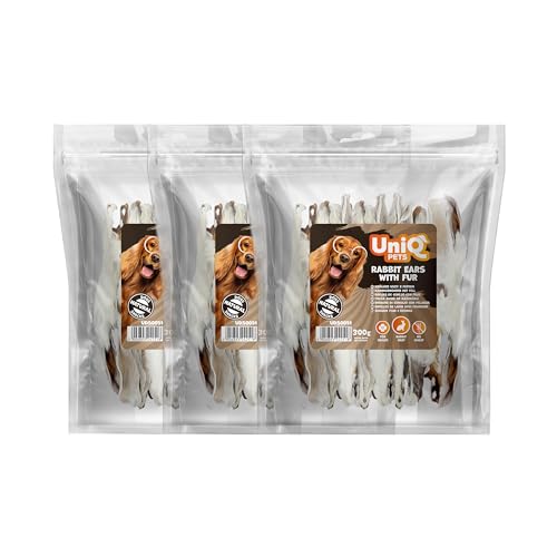 UniQ Pets Hasenohren mit Fell für Hunde Kausnack Kaninchenohren ohne Gluten hypoallergen 2x300 g Hundesnack für Welpen und Erwachsene von UniQ PETS