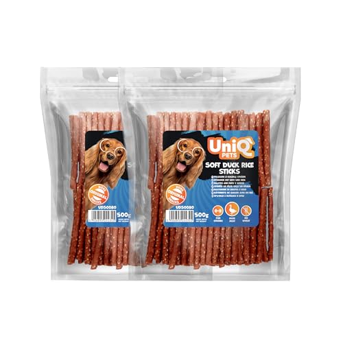 UniQ Pets Hundeleckerli Softsticks Ente und Reis weiche hundeleckerli für große und kleine Hunde glutenfrei fettarme kaustangen Snack für Hunde 2x500 g von UniQ PETS