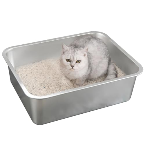 Edelstahlkatze Katzentoilette, 15,8x11.8x5,9in Edelstahlkatze Katzentlauge, Kratzfeste langlebige Wurfpfanne ohne Griff, Kitty Litt Box mit Glatte Oberfläche, rostfeste Müllblattschale von Unicoco