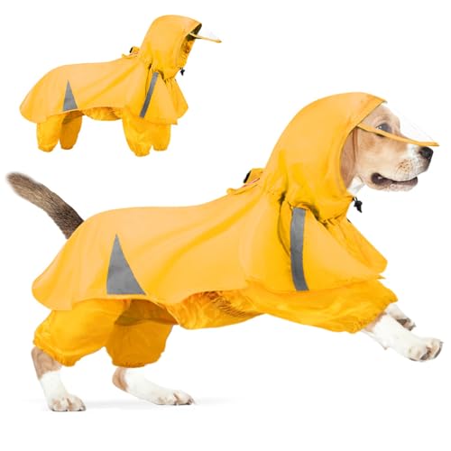 Hund Regenmantel geteiltes Design Hund Regenjacke ＆ Hund Poncho, wasserdichtes Regenmantel mit Kapuzenregen für Hunde Vollwickt Haustier Regen tragen mit D Ring ＆ Reflektierende Streifen für mittelgr von Unicoco