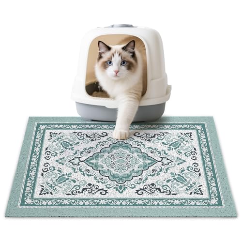 Unicorn Catcher Katzentoilettenmatte, 61 x 38,1 cm, rutschfeste Katzentoilettenmatte, waschbare Katzentoilettenfangmatte für Katzentoilette, Innenfutter, Essentials, Dunkelcyan von Unicorn Catcher
