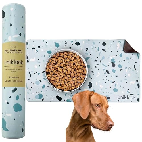 Große Haustiermatte für Hundenapf, Katze, Futtermatte für Hunde, 71,1 x 41,9 cm, wasserdicht, leicht zu reinigen, Terrazzo-Blau Uniklook von Uniklook