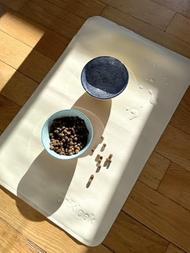 Uniklook Haustiermatte für Futter- und Wassernäpfe, 100 % wasserdicht, rutschfest, für Haustiere, veganes Leder, Katzen, Hunde, Tischset, stilvoll (cremefarben, 40,6 x 76,2 cm) von Uniklook