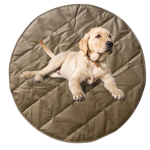 Uniklook Hundebett aus veganem Leder, tragbar, rund, gesteppt, großes Haustierbett, schlankes, modernes Design, wasserdicht, leicht zu reinigen, 89 cm, Hellbraun, Grau Uniklook Hundebett aus veganem Leder, tragbar, rund, gesteppt, großes Haustierbett, schlankes, modernes Design, wasserdicht, leicht zu reinigen, 89 cm, Hellbraun, Grau von Uniklook